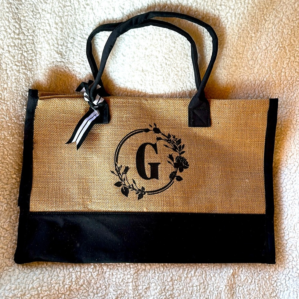 Cute jute and cotton tote bag NWOT